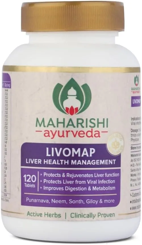Maha.Rishi Ayurveda Livomap Tablets for Liver Health and Support, Liver Health Management, Rejuvenate Liver Function, Helps to Improve Digestion, 120 Tablets