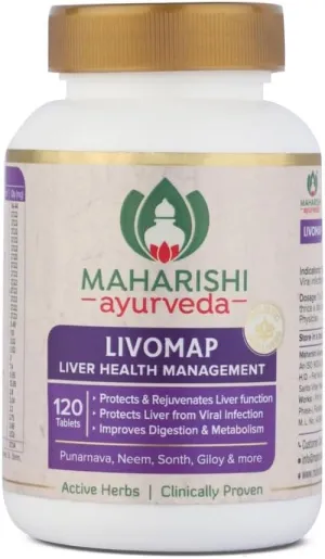 Maha.Rishi Ayurveda Livomap Tablets for Liver Health and Support, Liver Health Management, Rejuvenate Liver Function, Helps to Improve Digestion, 120 Tablets