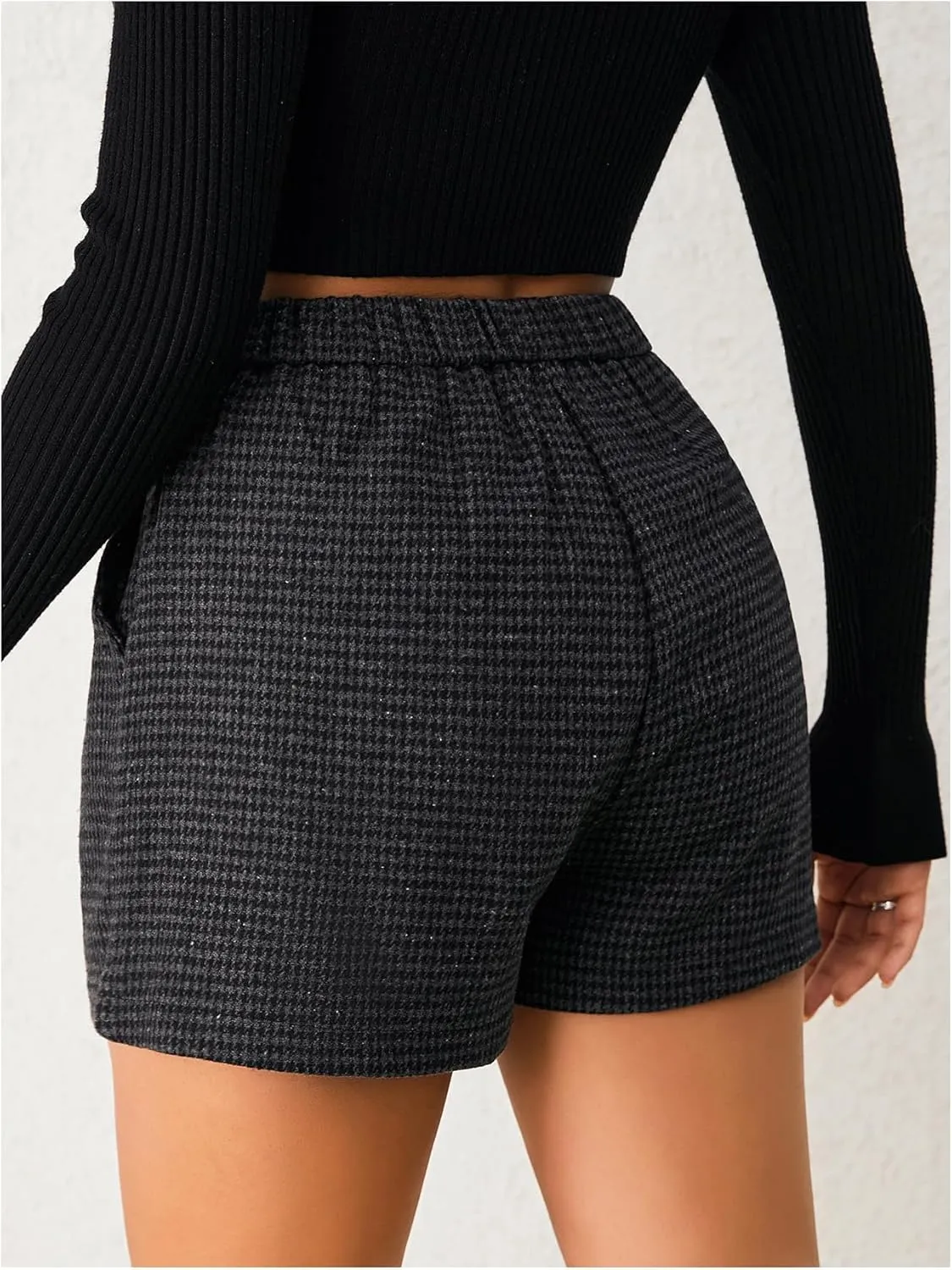 MakeMeChic Women's Elegant Plaid Shorts High Waisted Zipper Wide Leg Mini Dressy Work Office Casual Shorts
