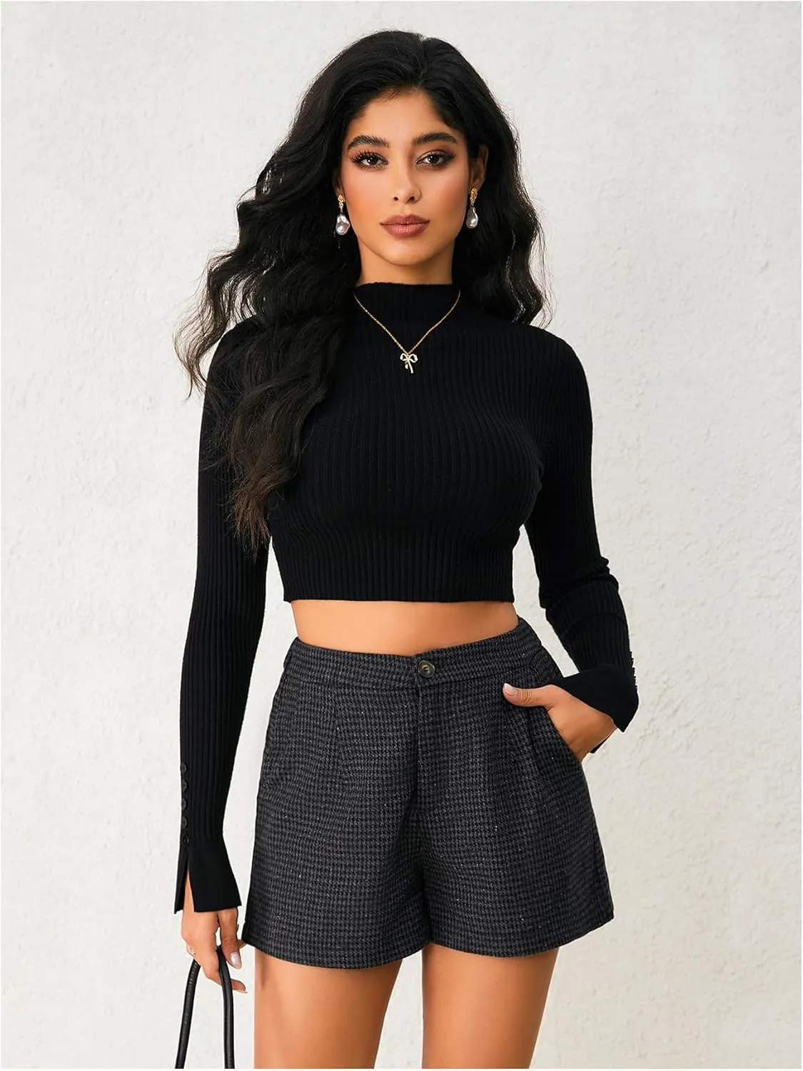 MakeMeChic Women's Elegant Plaid Shorts High Waisted Zipper Wide Leg Mini Dressy Work Office Casual Shorts