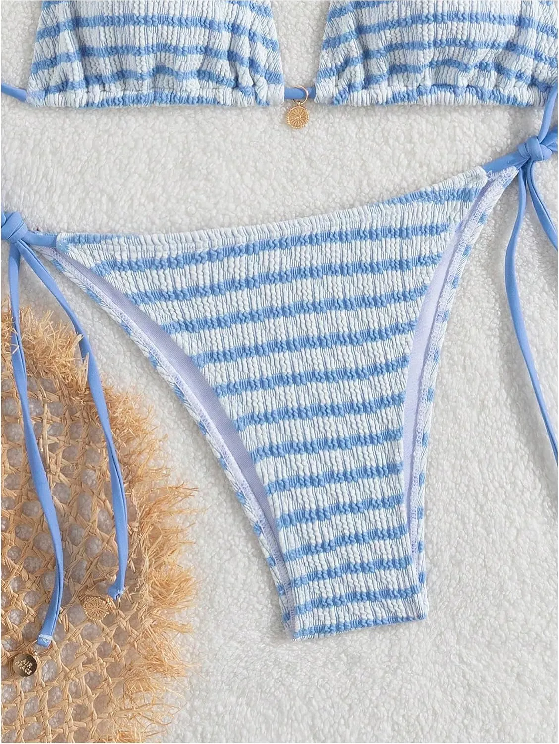 MakeMeChic Women's Halter Triangle Thong Bikini Sets High Cut Swimsuit Bathing Suit Swimwear