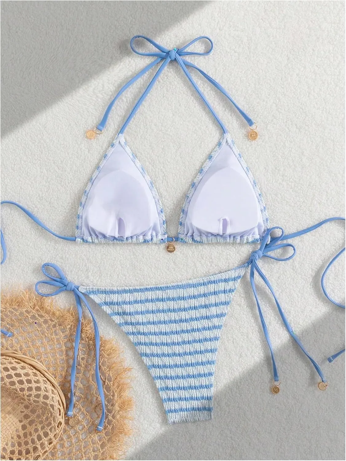 MakeMeChic Women's Halter Triangle Thong Bikini Sets High Cut Swimsuit Bathing Suit Swimwear