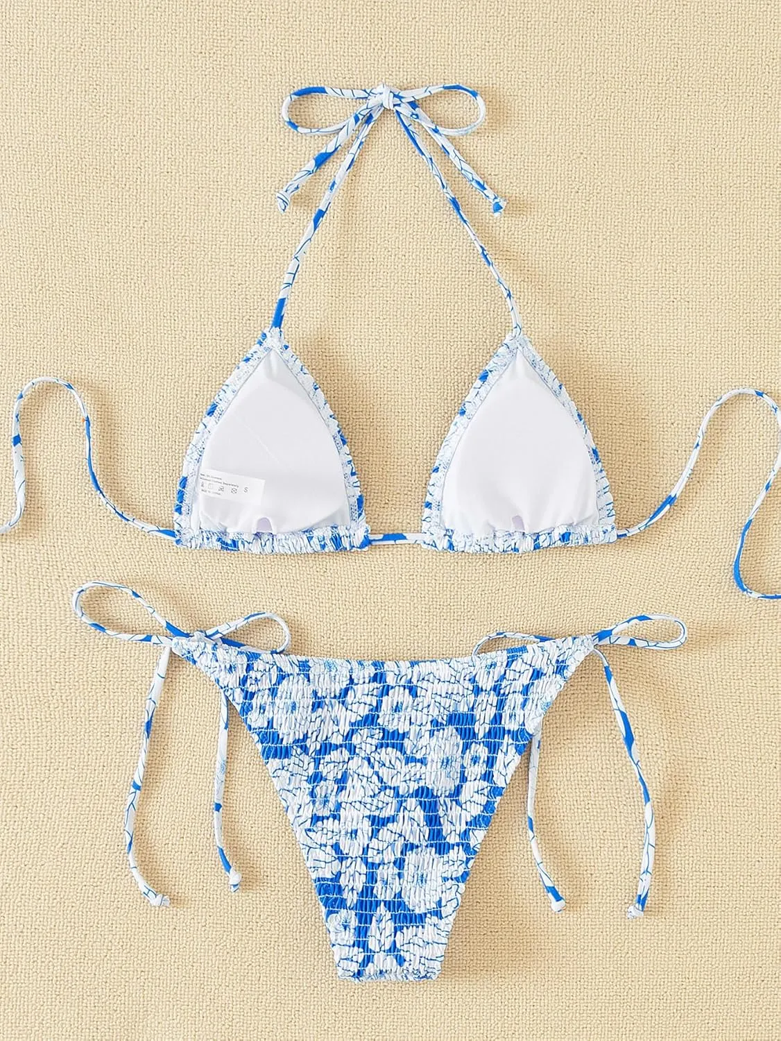 MakeMeChic Women's Halter Triangle Thong Bikini Sets High Cut Swimsuit Bathing Suit Swimwear