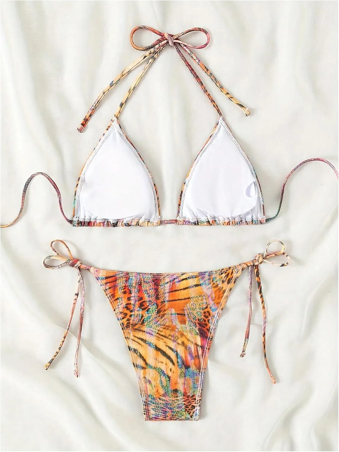 MakeMeChic Women's Halter Triangle Thong Bikini Sets High Cut Swimsuit Bathing Suit Swimwear