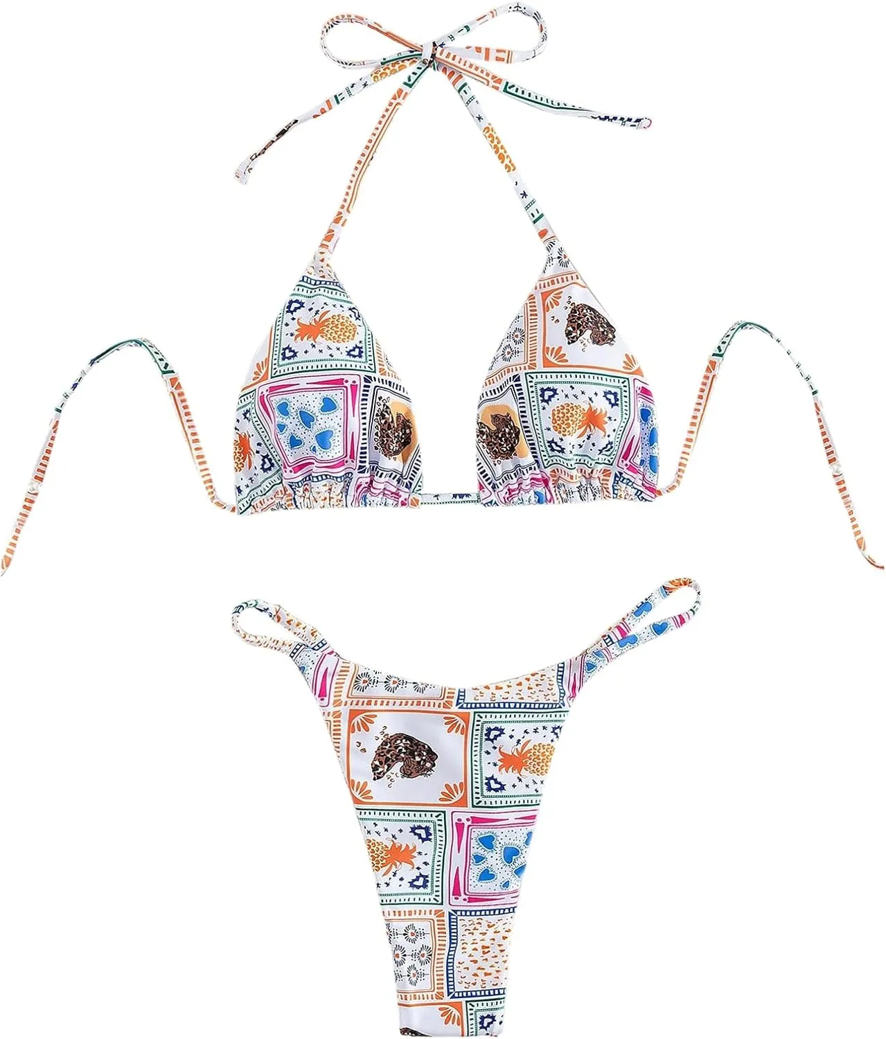 MakeMeChic Women's Halter Triangle Thong Bikini Sets High Cut Swimsuit Bathing Suit Swimwear