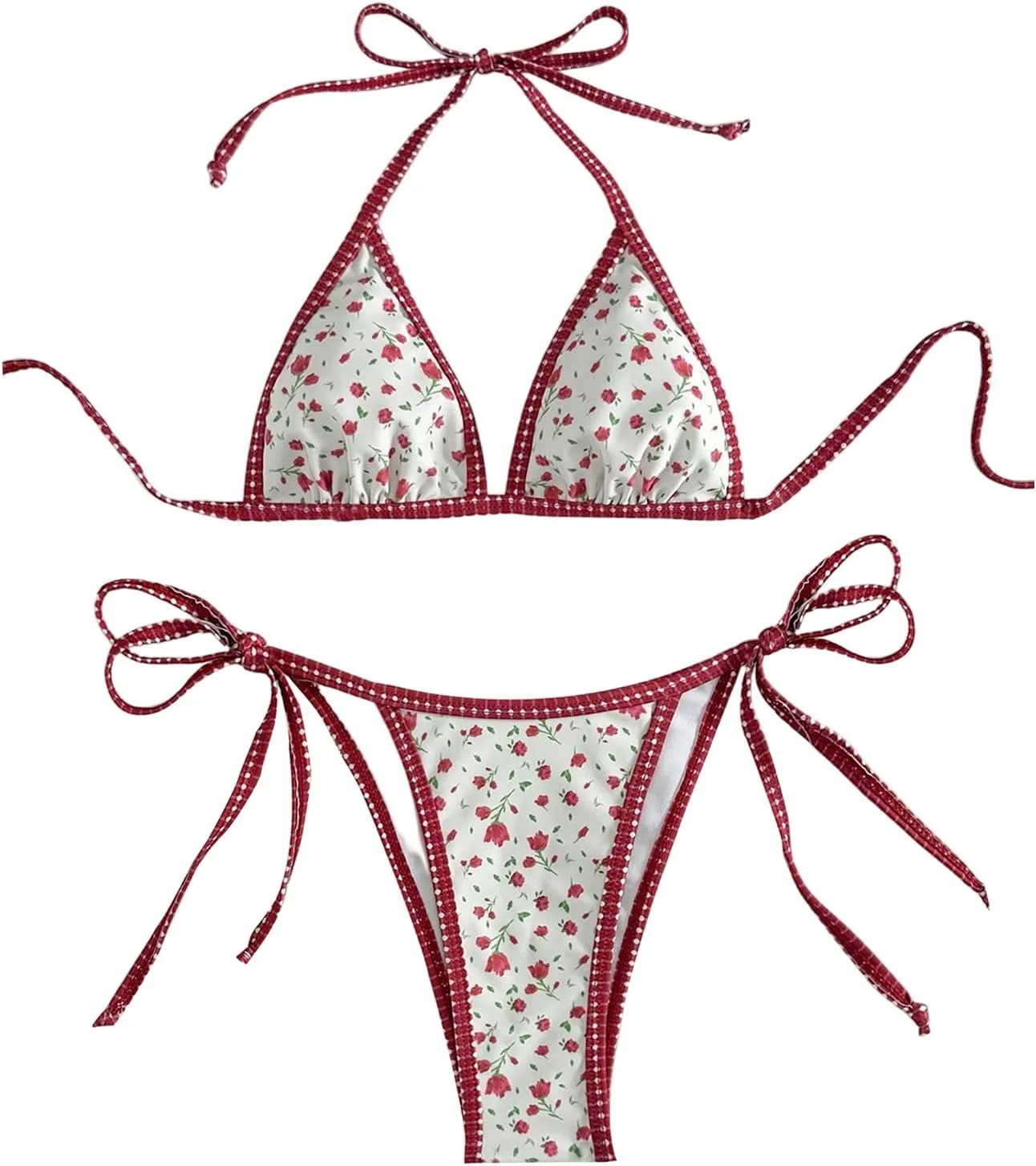 MakeMeChic Women's Halter Triangle Thong Bikini Sets High Cut Swimsuit Bathing Suit Swimwear