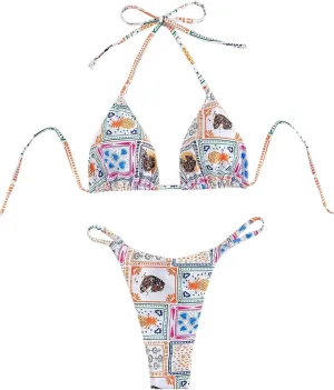 MakeMeChic Women's Halter Triangle Thong Bikini Sets High Cut Swimsuit Bathing Suit Swimwear