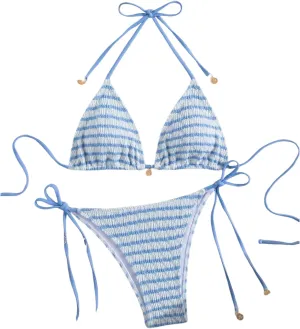 MakeMeChic Women's Halter Triangle Thong Bikini Sets High Cut Swimsuit Bathing Suit Swimwear