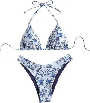 MakeMeChic Women's Halter Triangle Thong Bikini Sets High Cut Swimsuit Bathing Suit Swimwear