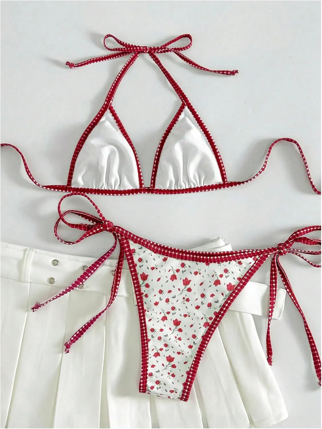 MakeMeChic Women's Halter Triangle Thong Bikini Sets High Cut Swimsuit Bathing Suit Swimwear