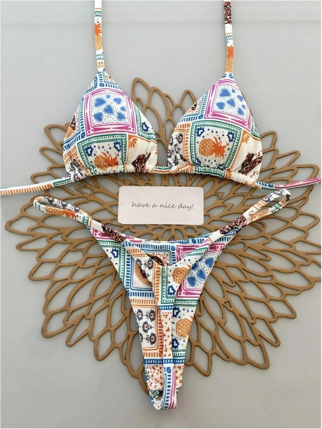MakeMeChic Women's Halter Triangle Thong Bikini Sets High Cut Swimsuit Bathing Suit Swimwear