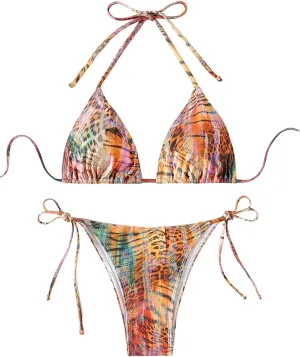 MakeMeChic Women's Halter Triangle Thong Bikini Sets High Cut Swimsuit Bathing Suit Swimwear