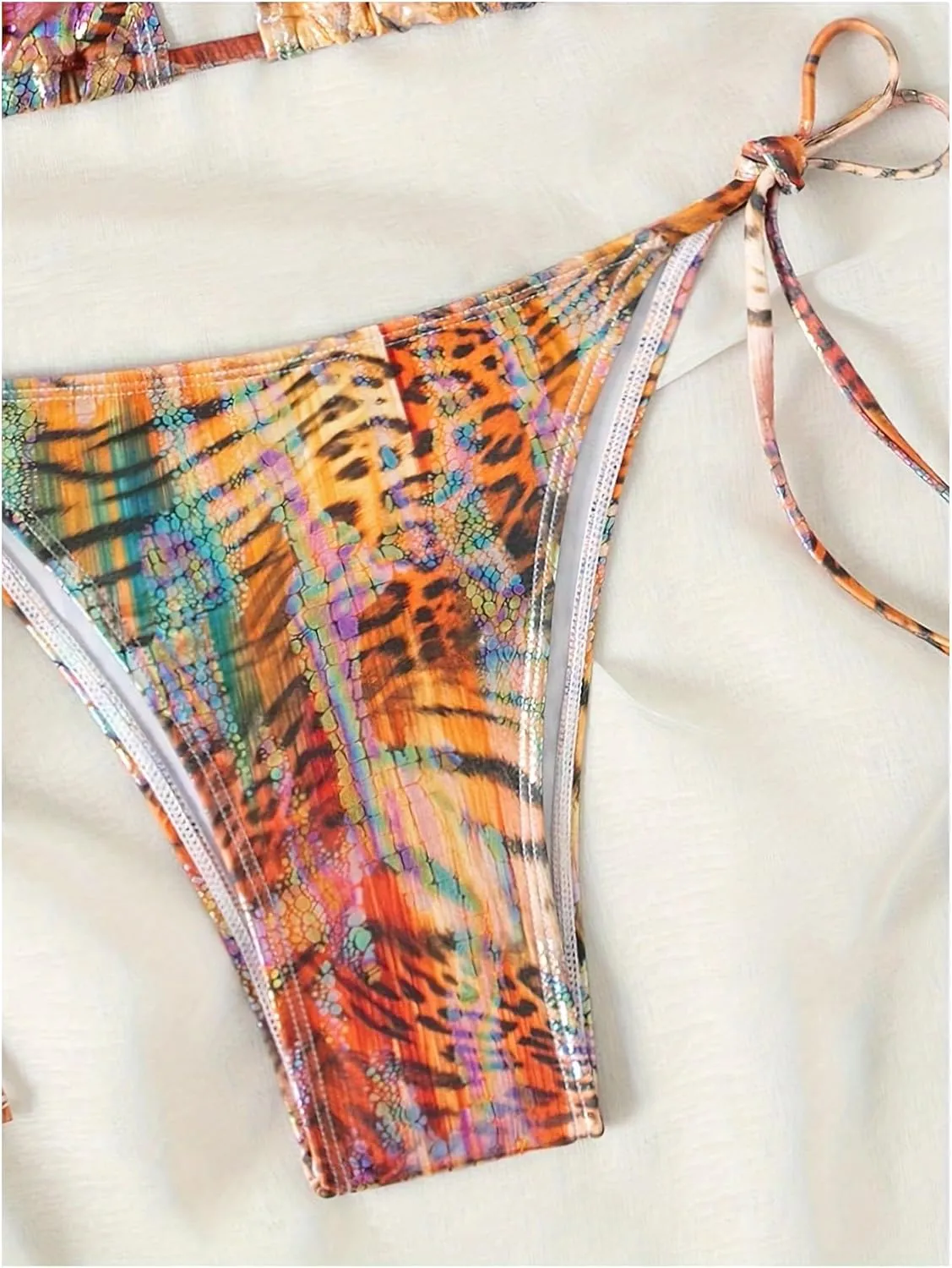 MakeMeChic Women's Halter Triangle Thong Bikini Sets High Cut Swimsuit Bathing Suit Swimwear