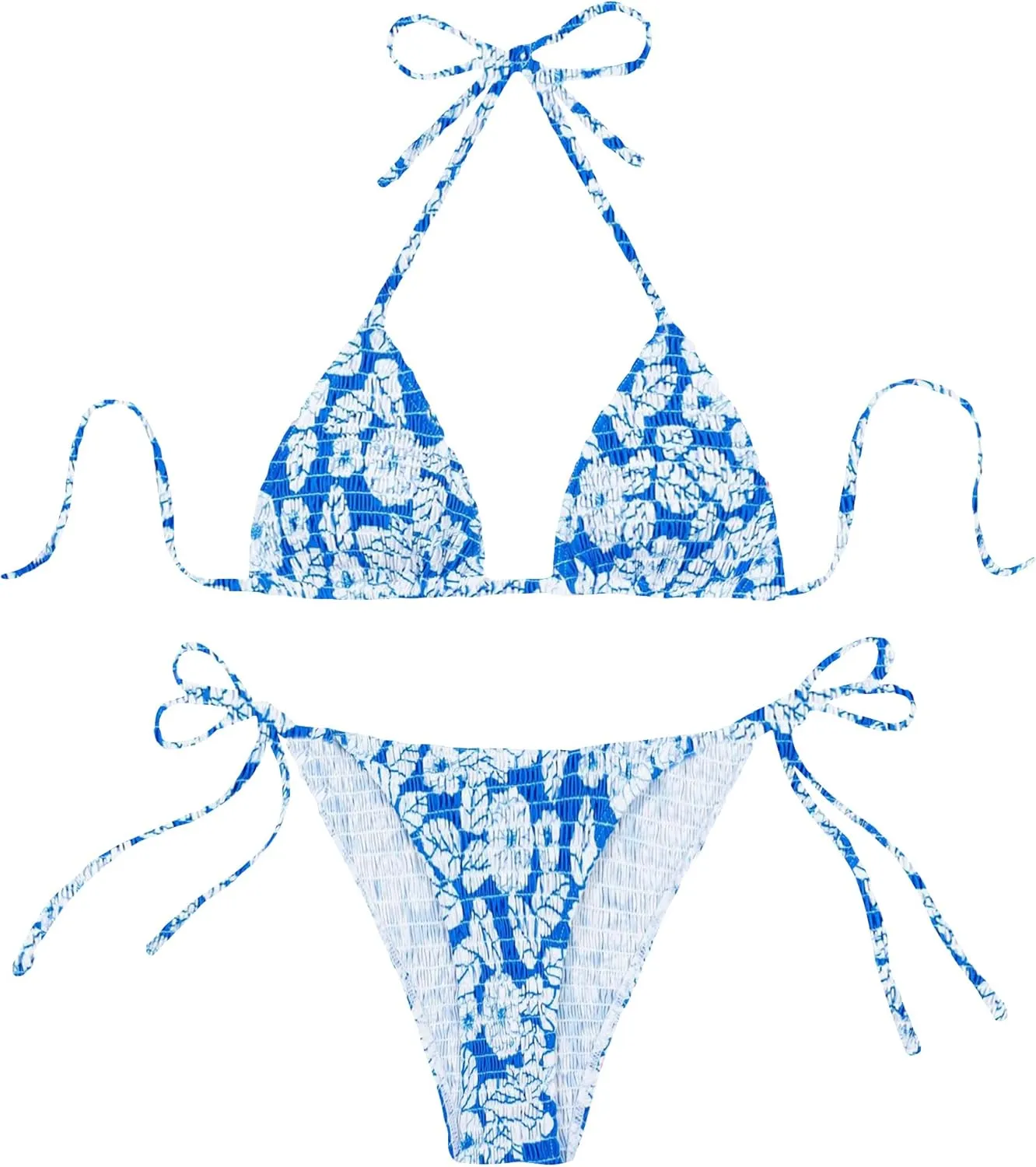 MakeMeChic Women's Halter Triangle Thong Bikini Sets High Cut Swimsuit Bathing Suit Swimwear