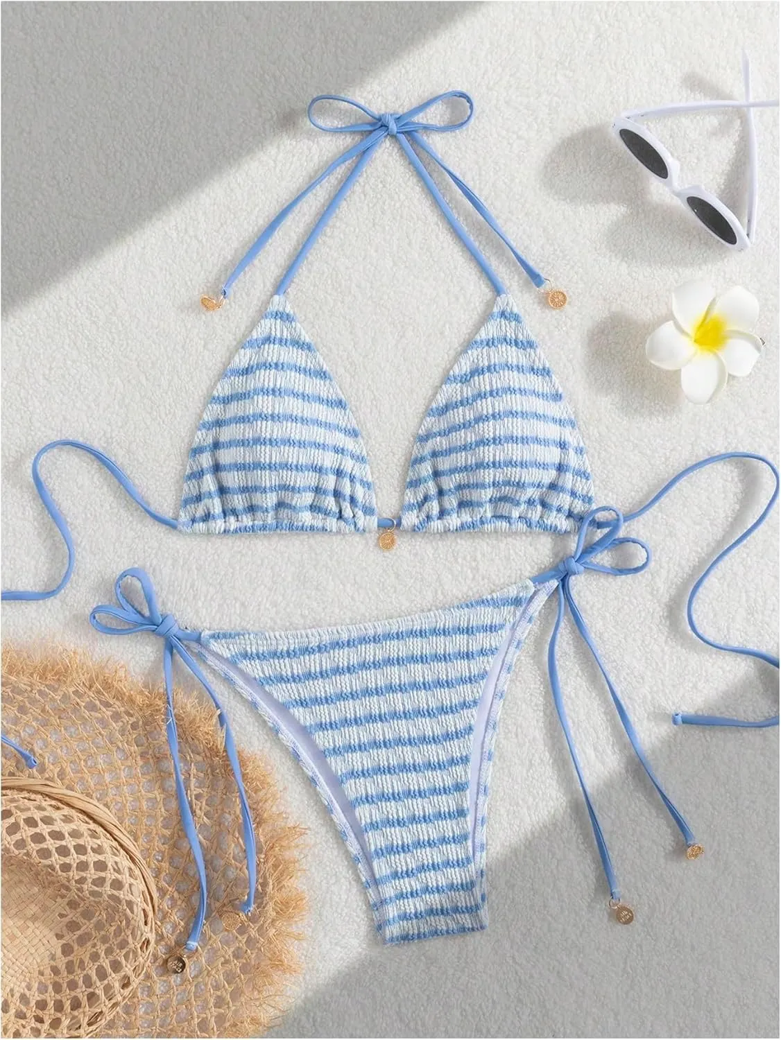 MakeMeChic Women's Halter Triangle Thong Bikini Sets High Cut Swimsuit Bathing Suit Swimwear