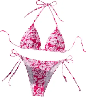 MakeMeChic Women's Halter Triangle Thong Bikini Sets High Cut Swimsuit Bathing Suit Swimwear