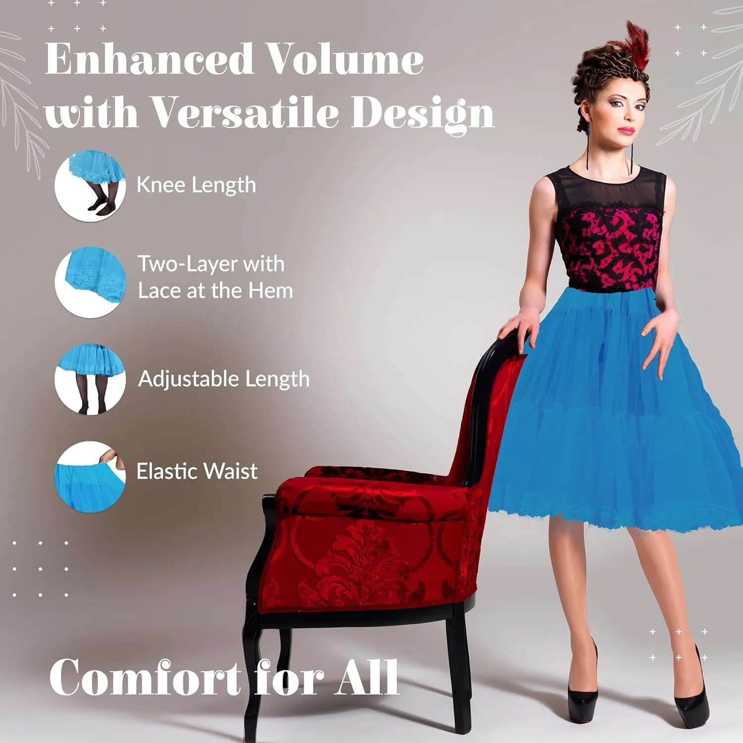 Malco Modes Zooey Luxury Chiffon Adult Petticoat Slip Adjustable