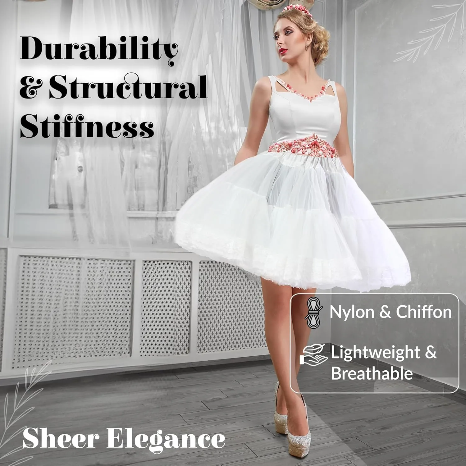 Malco Modes Zooey Luxury Chiffon Adult Petticoat Slip Adjustable