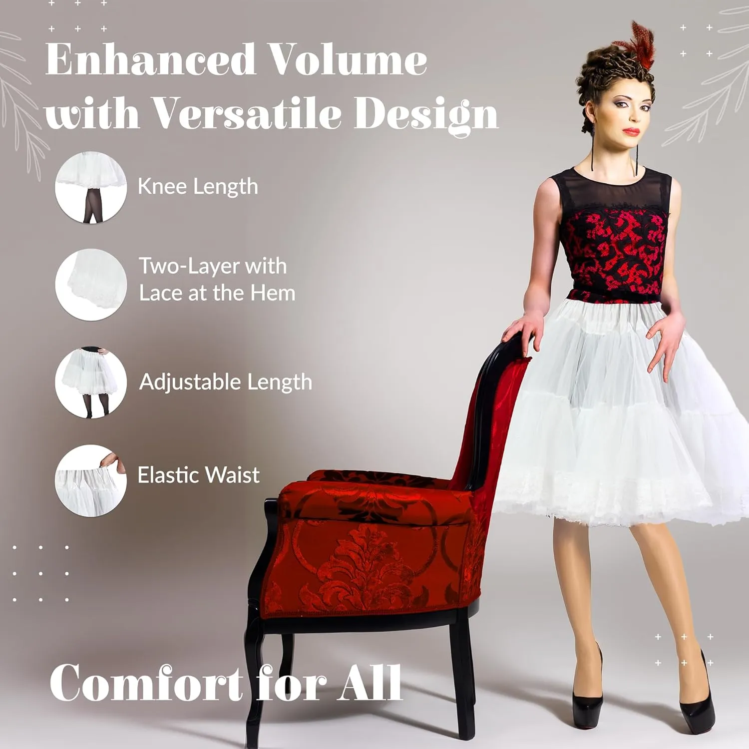 Malco Modes Zooey Luxury Chiffon Adult Petticoat Slip Adjustable