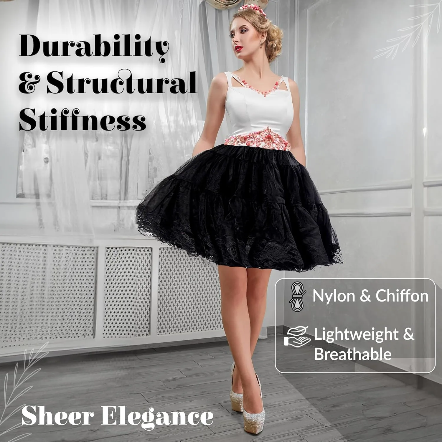 Malco Modes Zooey Luxury Chiffon Adult Petticoat Slip Adjustable