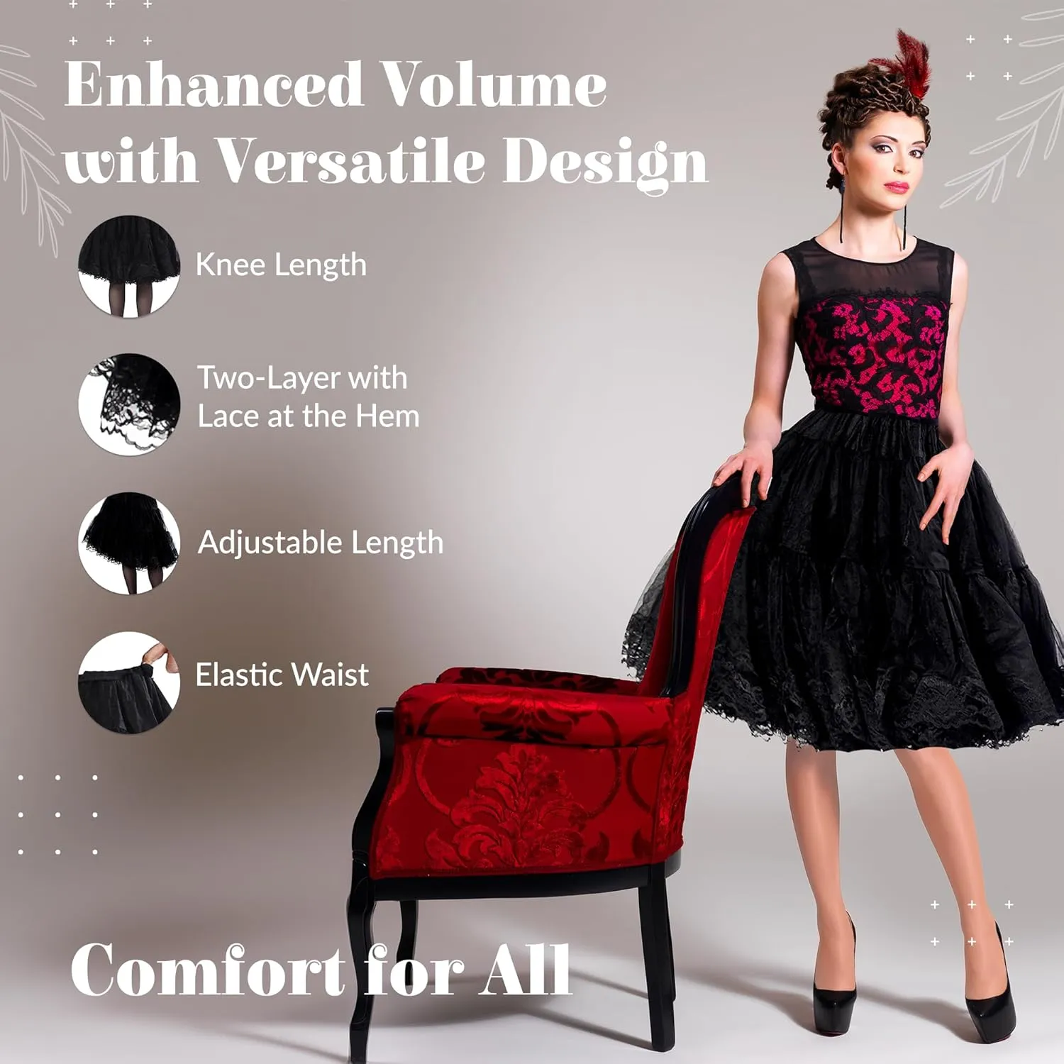 Malco Modes Zooey Luxury Chiffon Adult Petticoat Slip Adjustable