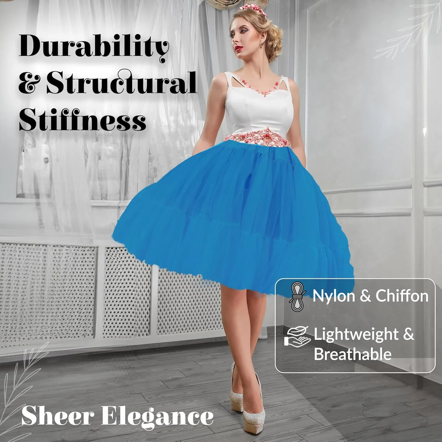 Malco Modes Zooey Luxury Chiffon Adult Petticoat Slip Adjustable