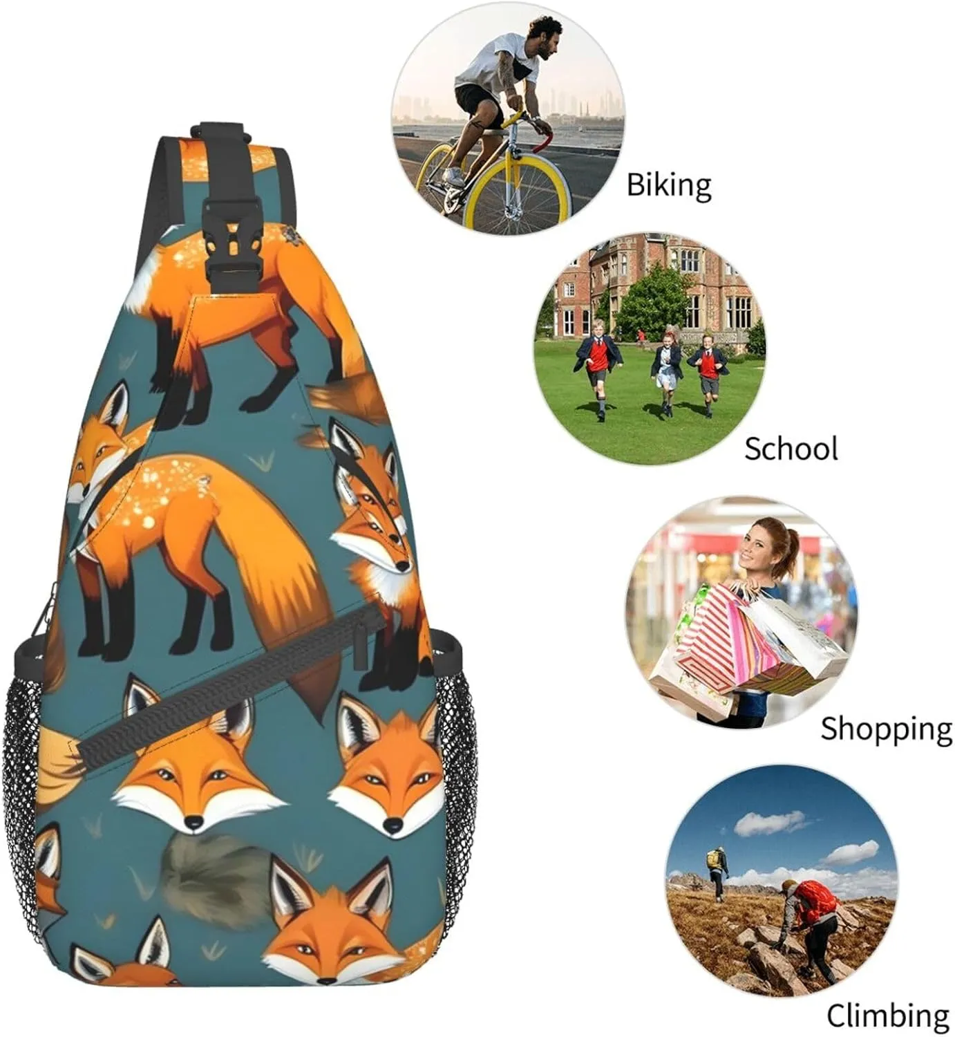 Many Foxes Unisex Casual Diagonal Chest Bag,Multipurpose Crossbody Shoulder Bag Travel Hiking Daypack