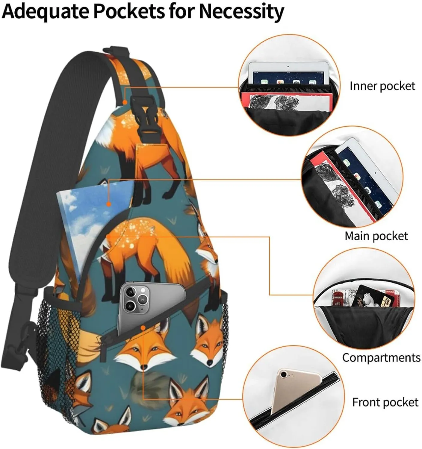 Many Foxes Unisex Casual Diagonal Chest Bag,Multipurpose Crossbody Shoulder Bag Travel Hiking Daypack
