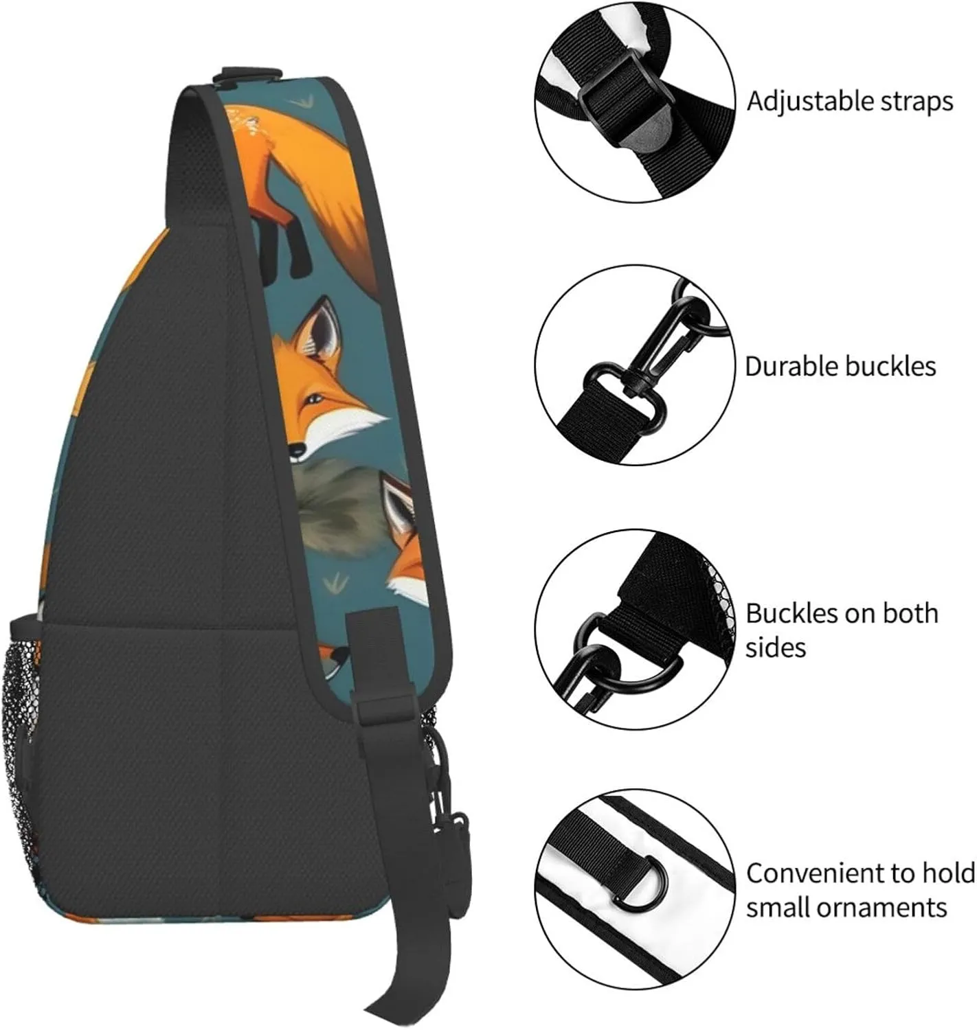 Many Foxes Unisex Casual Diagonal Chest Bag,Multipurpose Crossbody Shoulder Bag Travel Hiking Daypack