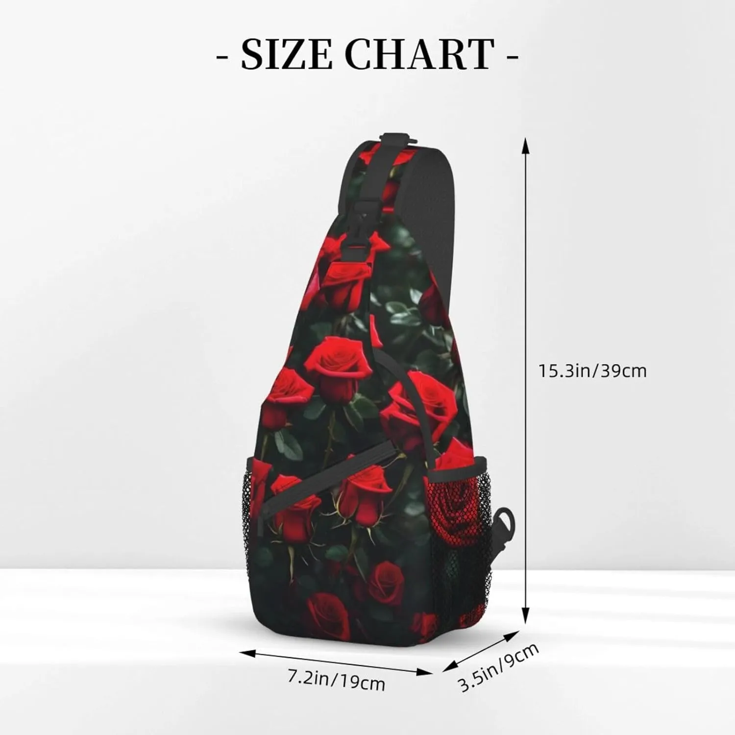 Many Red Rose Print Unisex Casual Diagonal Chest Bag,Multipurpose Crossbody Shoulder Bag Travel Hiking Daypack