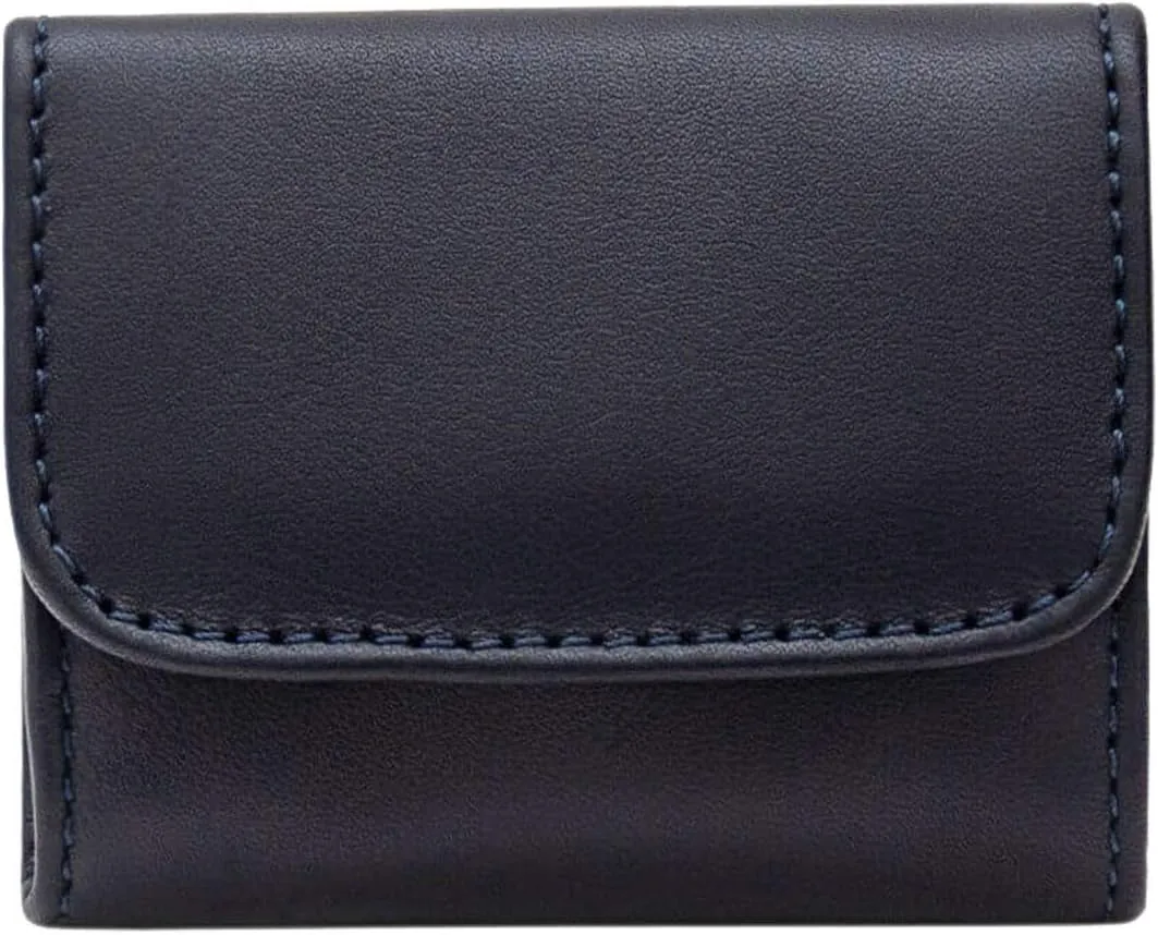 Maruse Slim Handmade Italian Leather Coin Purse for Women and Men - Navy Blue Small Coin Pouch with Magnetic Closure, Perfect Change Purse and Stylish Leather Pouch.