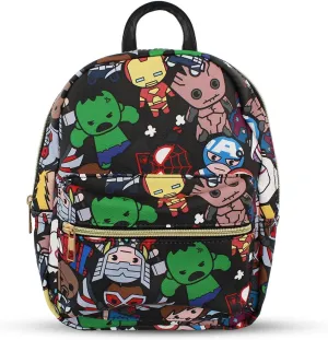 Marvel Kawaii Avengers Mini PU Leather Backpack Purse with Adjustable Straps 10 In (Black, One Size)
