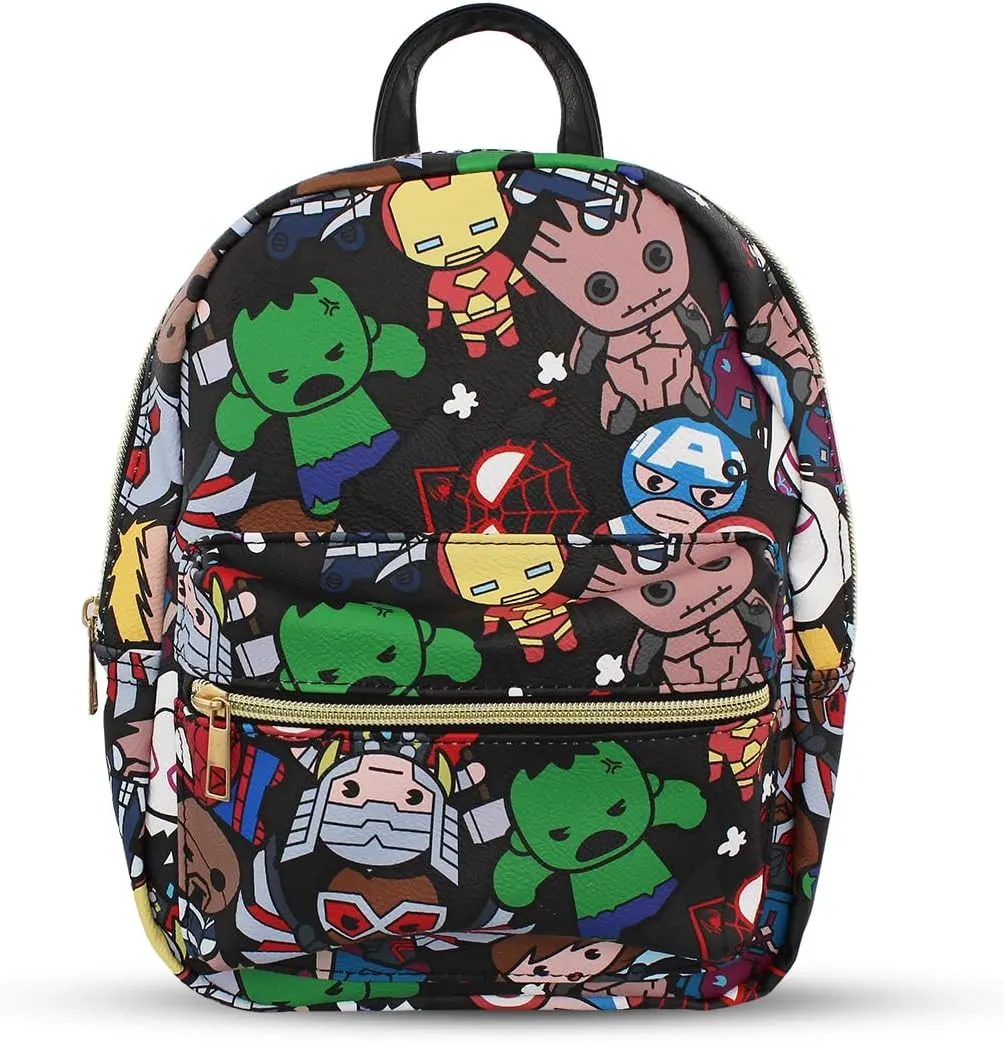 Marvel Kawaii Avengers Mini PU Leather Backpack Purse with Adjustable Straps 10 In (Black, One Size)