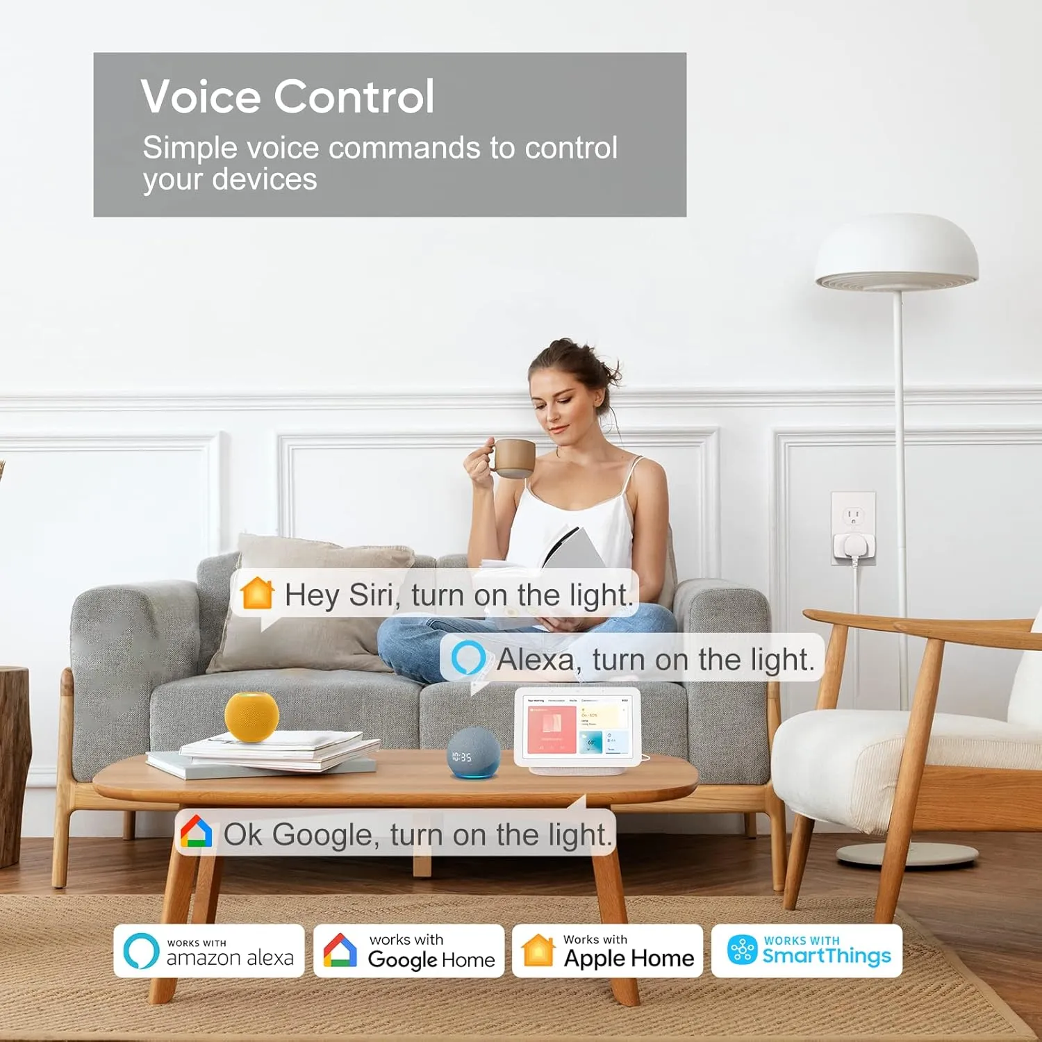Matter Over Thread Smart Plug, Smart Mini Outlet, Works with Apple Home, Alexa & Google Home, 15A/1800W （1Pack）