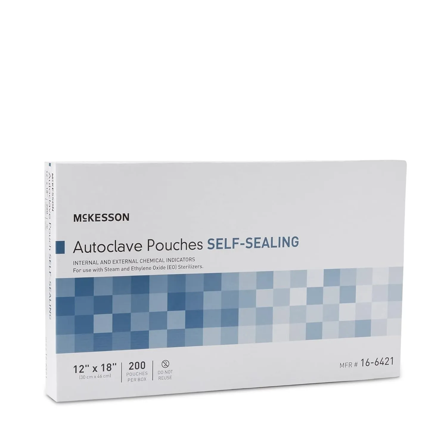 McKesson Sterilization Pouches for Steam or EO Gas, Self-Sealing Autoclave Sterilizer Bags, 12 in x 18 in, 200 Count, 1 Pack
