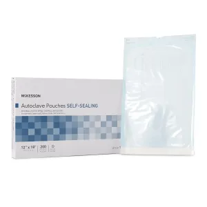 McKesson Sterilization Pouches for Steam or EO Gas, Self-Sealing Autoclave Sterilizer Bags, 12 in x 18 in, 200 Count, 1 Pack