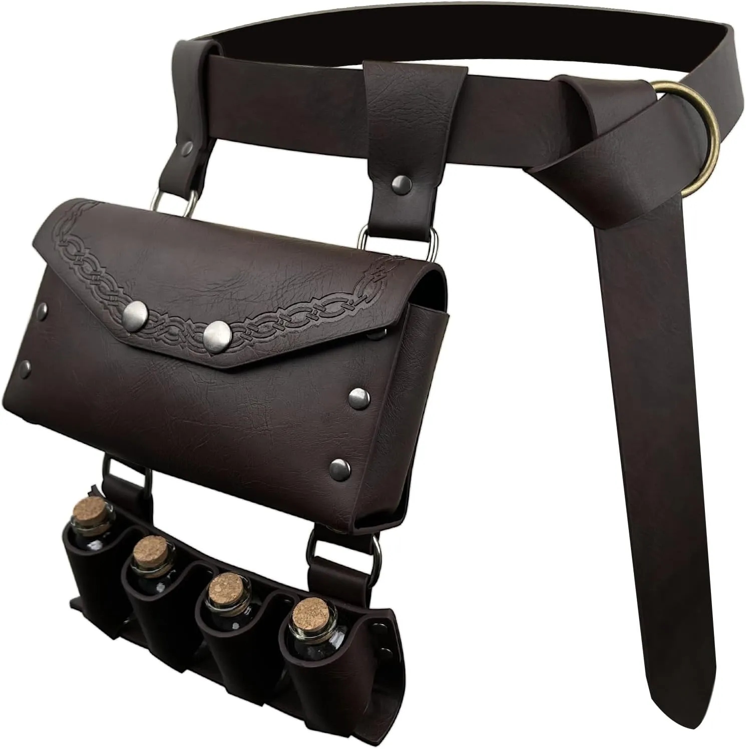 Medieval Alchemy Faux Leather Belt Bag with, Fantasy Wizard Renaissance Waist Pouches for Halloween Cosplay Costume