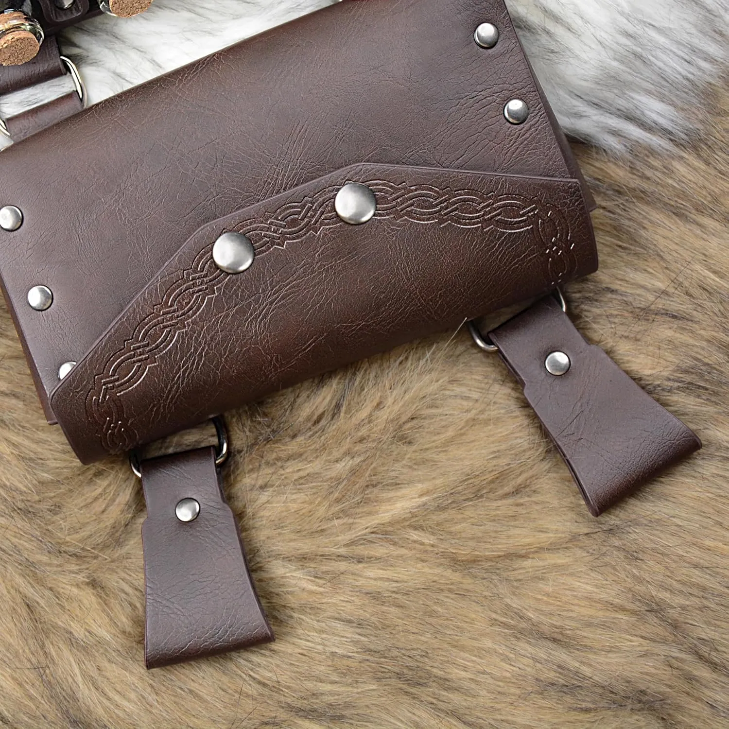 Medieval Alchemy Faux Leather Belt Bag with, Fantasy Wizard Renaissance Waist Pouches for Halloween Cosplay Costume
