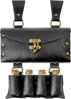 Medieval Alchemy Faux Leather Belt Bag with, Fantasy Wizard Renaissance Waist Pouches for Halloween Cosplay Costume