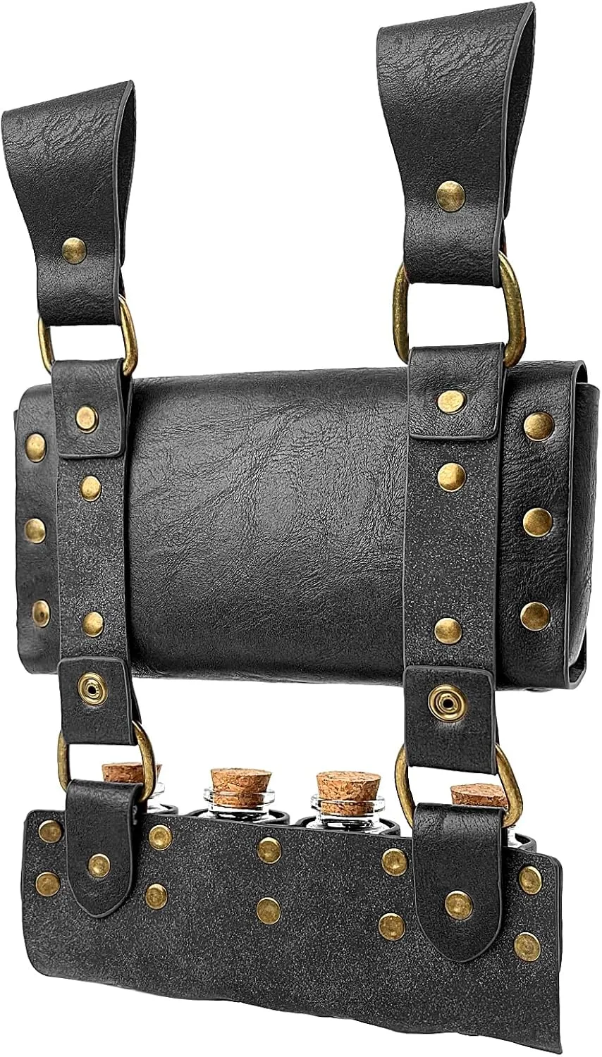 Medieval Alchemy Faux Leather Belt Bag with, Fantasy Wizard Renaissance Waist Pouches for Halloween Cosplay Costume