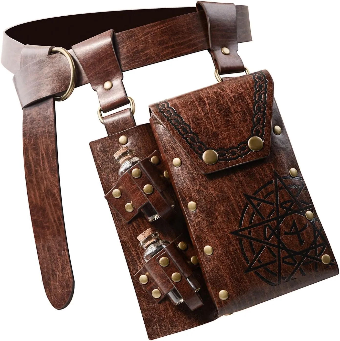 Medieval Alchemy Faux Leather Belt Bag with, Fantasy Wizard Renaissance Waist Pouches for Halloween Cosplay Costume