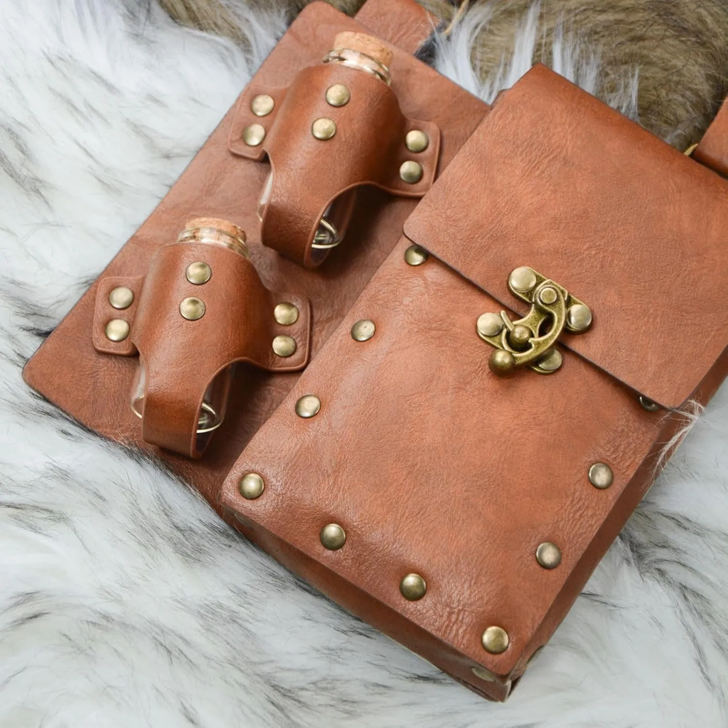 Medieval Alchemy Faux Leather Belt Bag with, Fantasy Wizard Renaissance Waist Pouches for Halloween Cosplay Costume