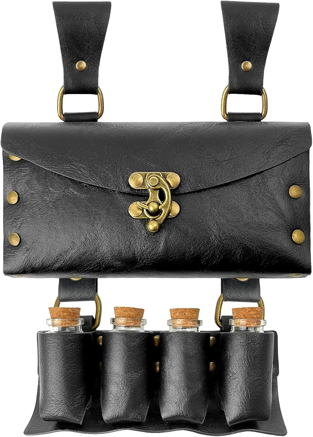 Medieval Alchemy Faux Leather Belt Bag with, Fantasy Wizard Renaissance Waist Pouches for Halloween Cosplay Costume
