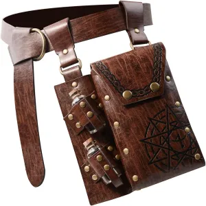 Medieval Alchemy Faux Leather Belt Bag with, Fantasy Wizard Renaissance Waist Pouches for Halloween Cosplay Costume