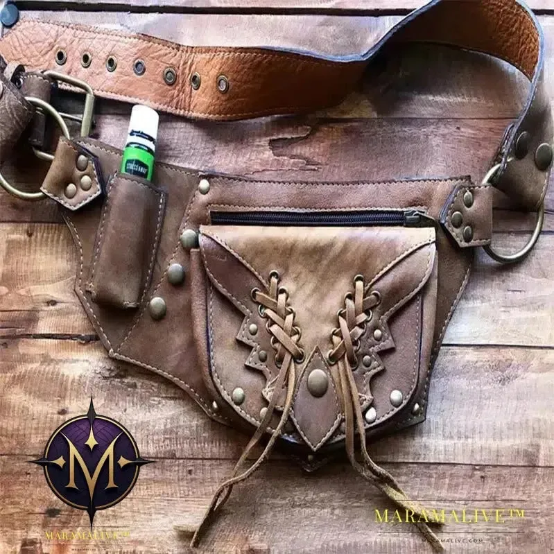 Medieval Vintage Style PU Leather Utility Belt Bag for Men Women Steampunk Festival Waist Pouch Motorcycle Leg Holster