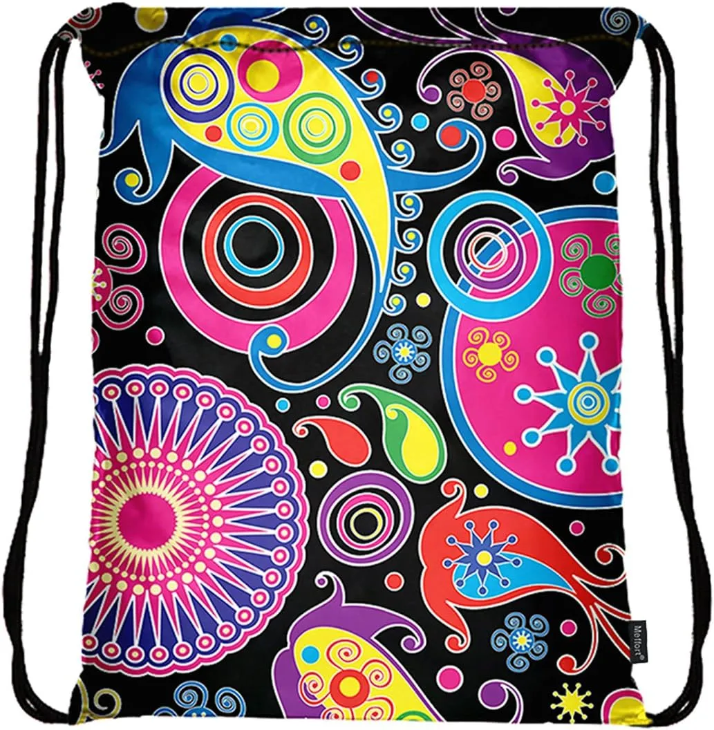 Meffort Inc Lightweight Drawstring Bag Sport Gym Sack Bag Backpack with Side Pocket - Art Design