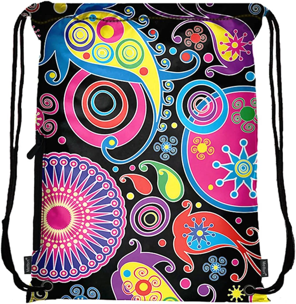 Meffort Inc Lightweight Drawstring Bag Sport Gym Sack Bag Backpack with Side Pocket - Art Design