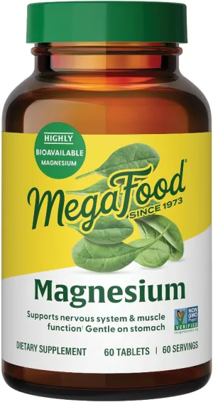 MegaFood Magnesium - Supports heart & nervous system - Magnesium Supplement with fermented Magnesium Glycinate - Vegan, Gluten-Free, Non-GMO and Kosher - Made Without 9 Food Allergens - 60 Tabs