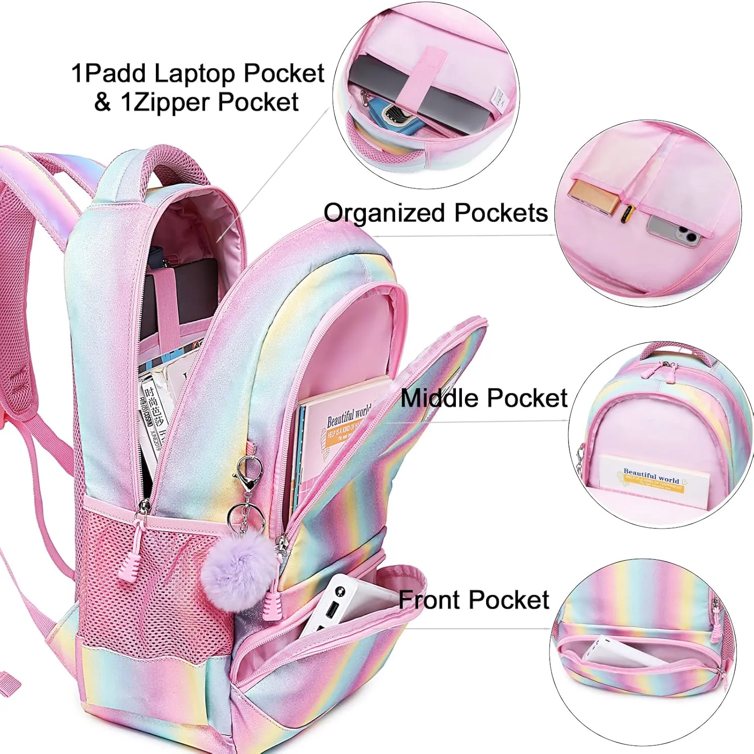 Meisohua School Backpacks Girls Unicorn Backpack with Lunch Bag and Pencil Case Kids 3 in 1 Bookbags School Bag Set