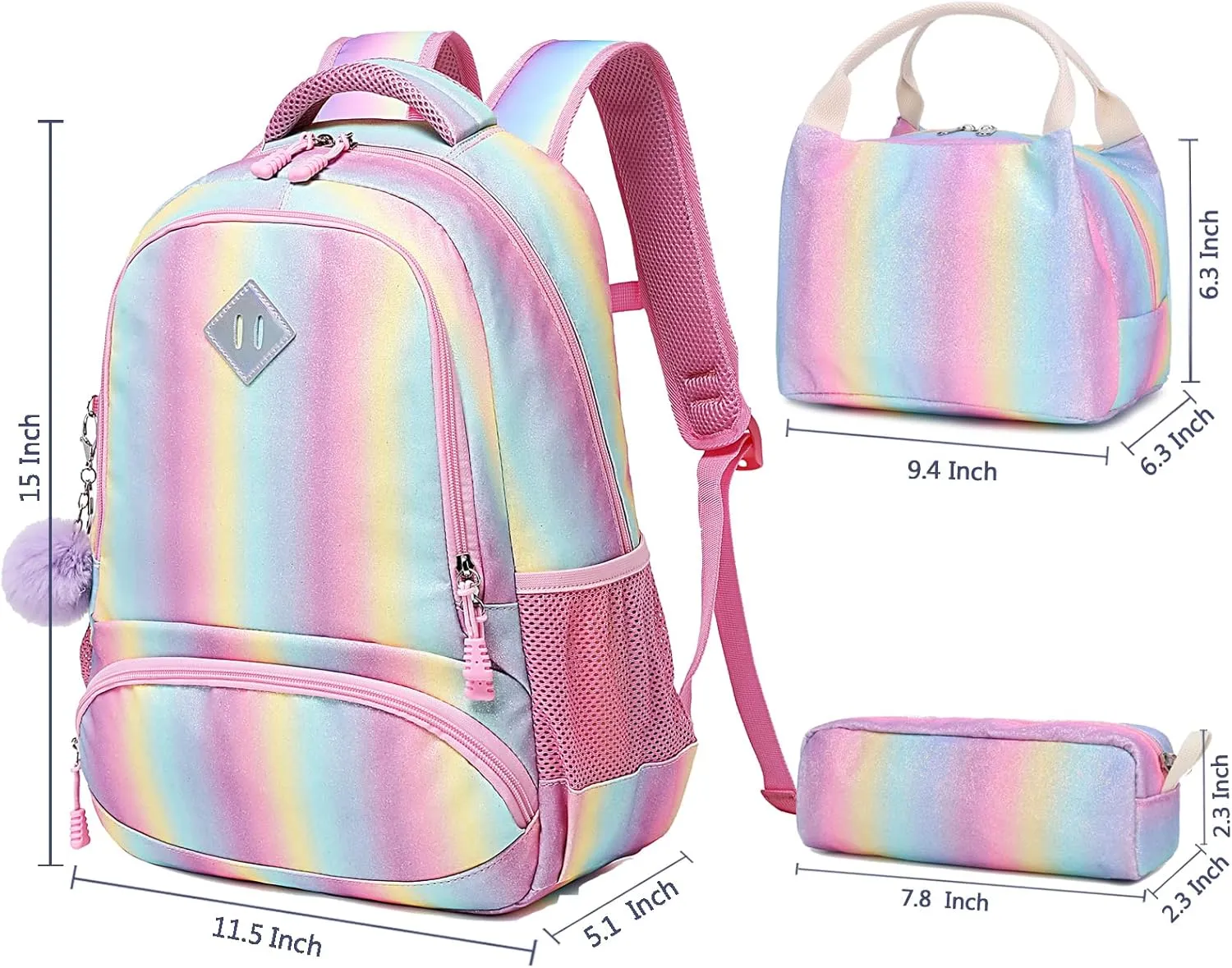 Meisohua School Backpacks Girls Unicorn Backpack with Lunch Bag and Pencil Case Kids 3 in 1 Bookbags School Bag Set